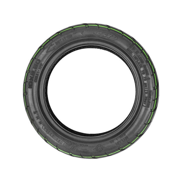 Side profile view of the CST 10x2.50 Tubeless Tyre, showing sidewall markings including directional arrow for correct installation
