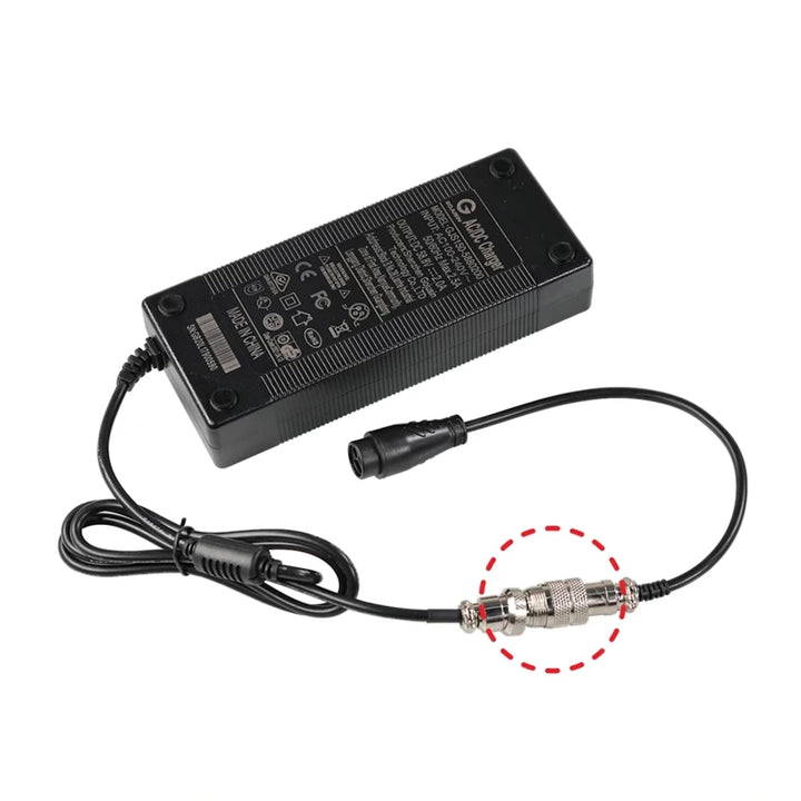 GX16 charger connected to M20 adapter for Dualtron electric scooter