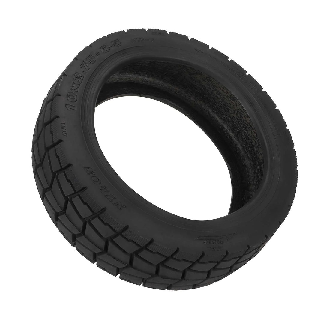 tyre sidewall showing 10x2.75-6.5 size marking tubeless scooter tyre close up