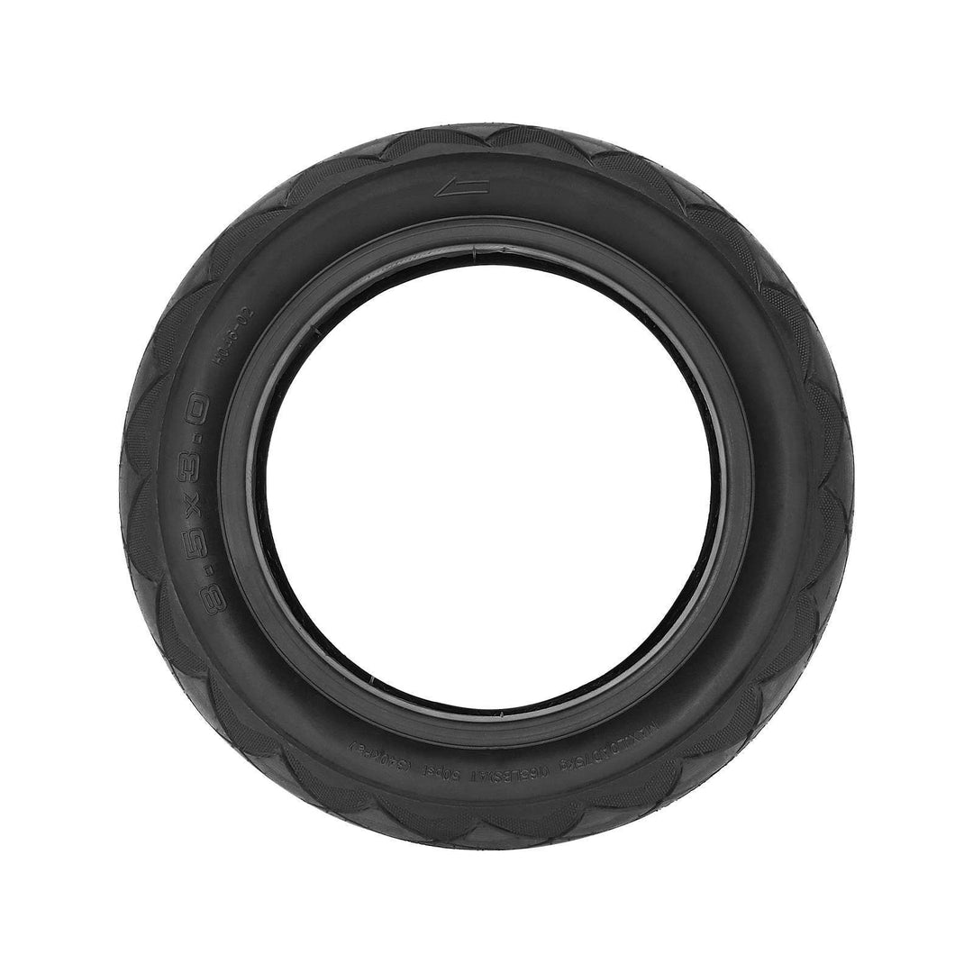 side profile view of the sidewall marking 8.5x3.0 electric scooter tyre showing size and directional arrow