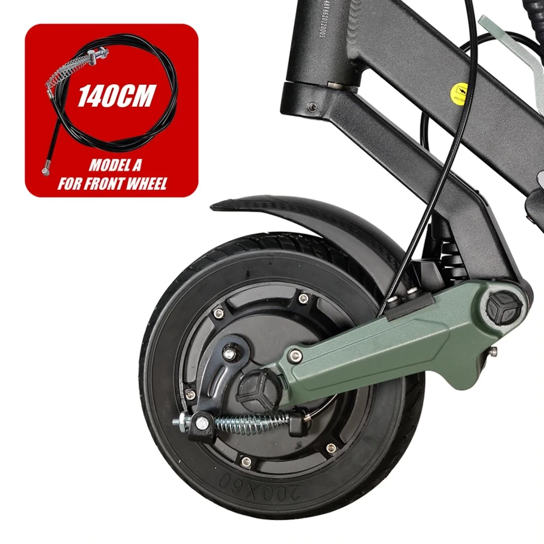 front drum brake cable installed on Vsett 8 scooter front wheel 140cm model A