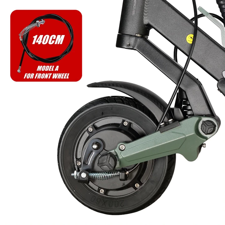 front drum brake cable installed on Vsett 8 scooter front wheel 140cm model A