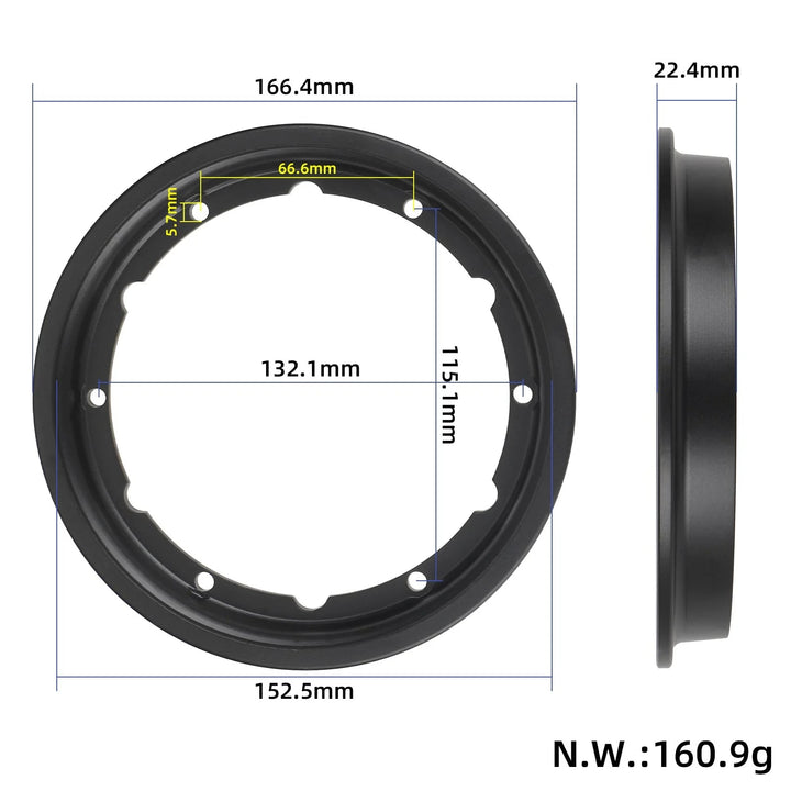 Kukirin G2 Master B hub ring dimensions diagram showing diameter width and mounting points