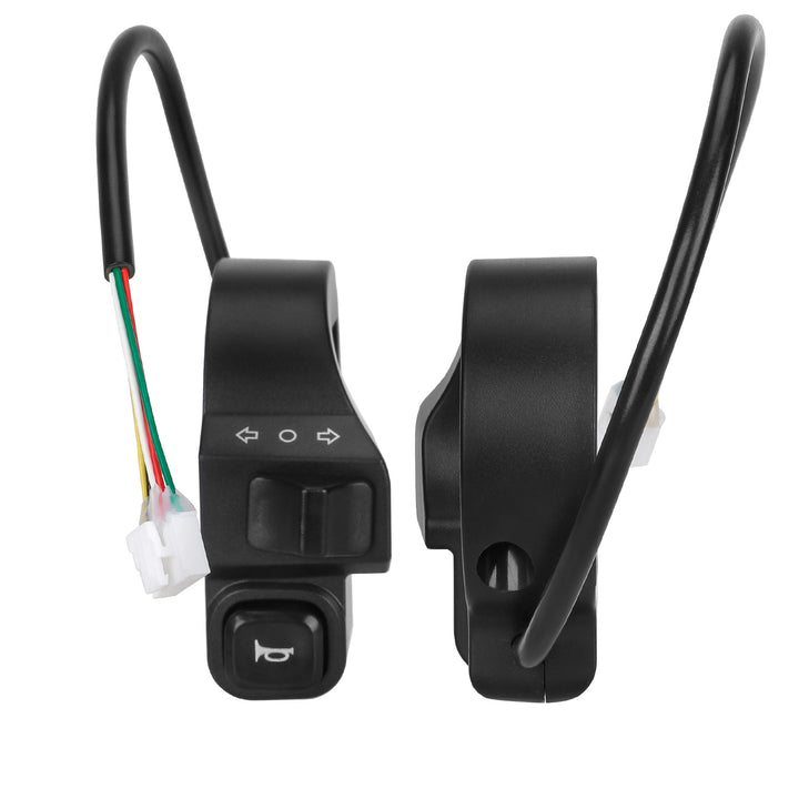 Front and rear view of Kukirin G2 G3 G4 handlebar switch module with horn and indicators and 5-pin flat connector plug