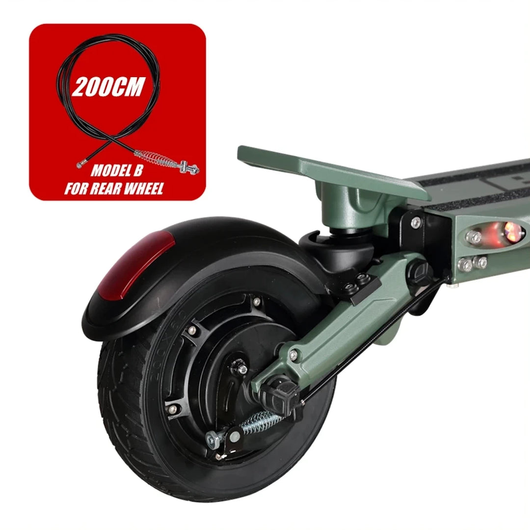 Vsett 8 rear drum brake cable installed on electric scooter rear wheel 200cm model B