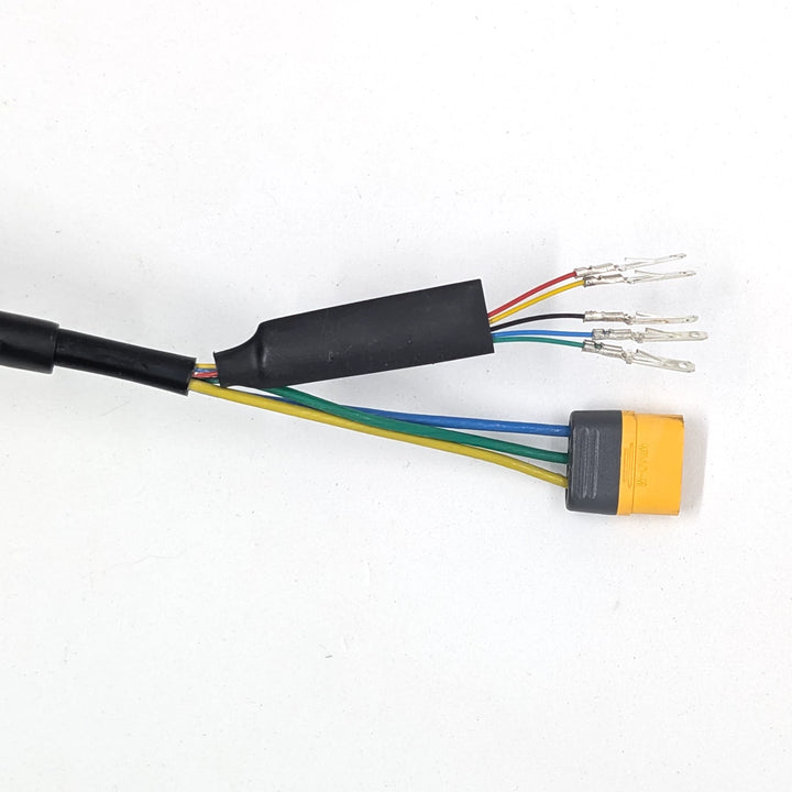 EMOVE Cruiser motor cable featuring MR60 3-phase connector and five Hall sensor terminals.