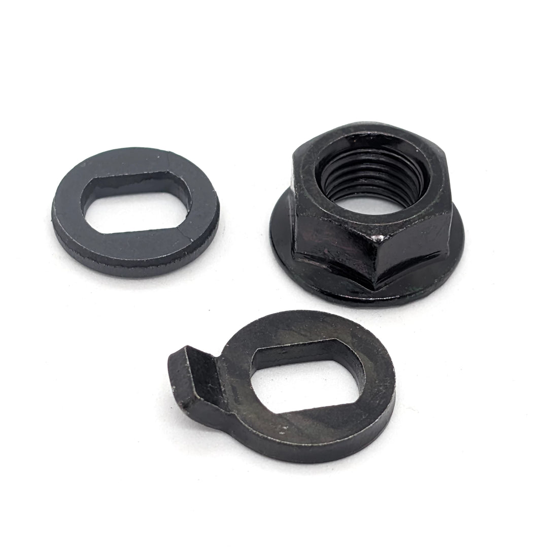 Factory M14 motor hub nut set for Bexly Blackhawk, Apollo Phantom V2 and electric scooters with M14 motor axle including nuts, torque washers and spacer washers.
