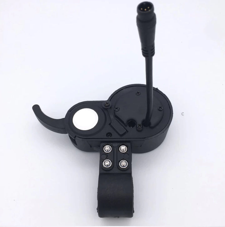 Rear view of the finger throttle, highlighting the 6-pin connector and built-in USB port for charging accessories.