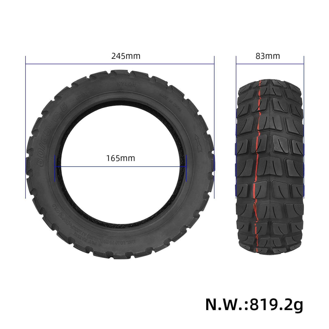 Tyre dimensions showing approximately 245 mm outside diameter, 165 mm inside diameter and 83 mm width