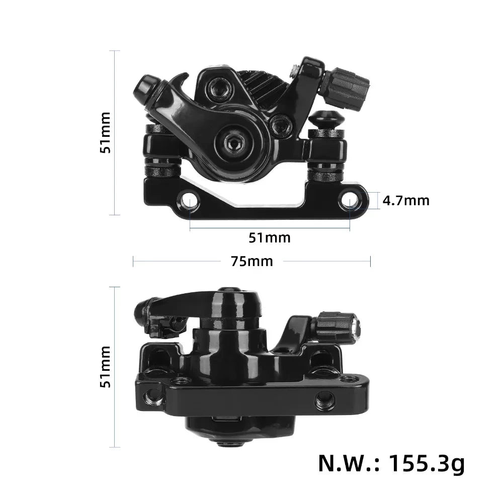 front brake calliper dimensions for KuKirin G2 Pro scooter showing mounting measurements