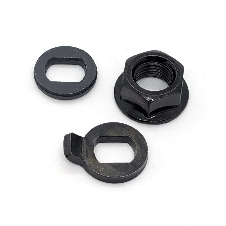 Black M14 electric scooter motor hub axle nut kit with torque washers and spacer washers for Bexly Blackhawk and Apollo Phantom V2