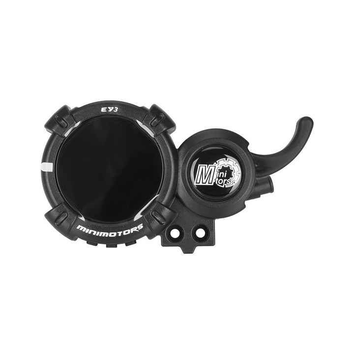 Front view of MINIMOTORS EY3 LCD display and finger throttle with waterproof connector for Dualtron electric scooters.