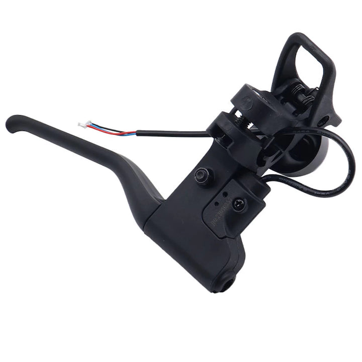 Rear view of OEM Segway Ninebot E2 brake lever showing bell mechanism and electrical connector.