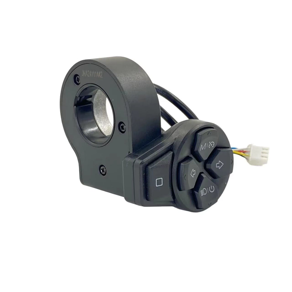 Angled view of Ninebot OEM combination switch showing the handlebar clamp and five-button control panel