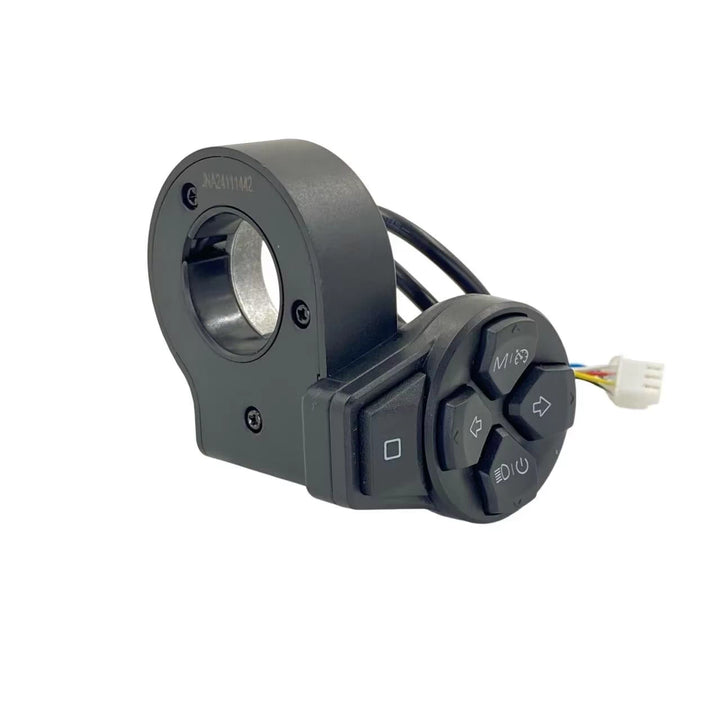 Angled view of Ninebot OEM combination switch showing the handlebar clamp and five-button control panel