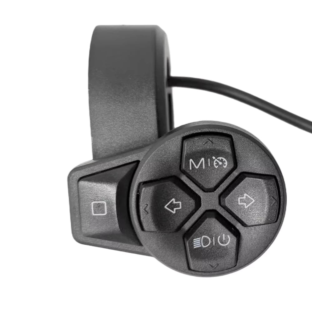Close-up of Ninebot switch buttons for mode, indicators, power, headlight and custom functions