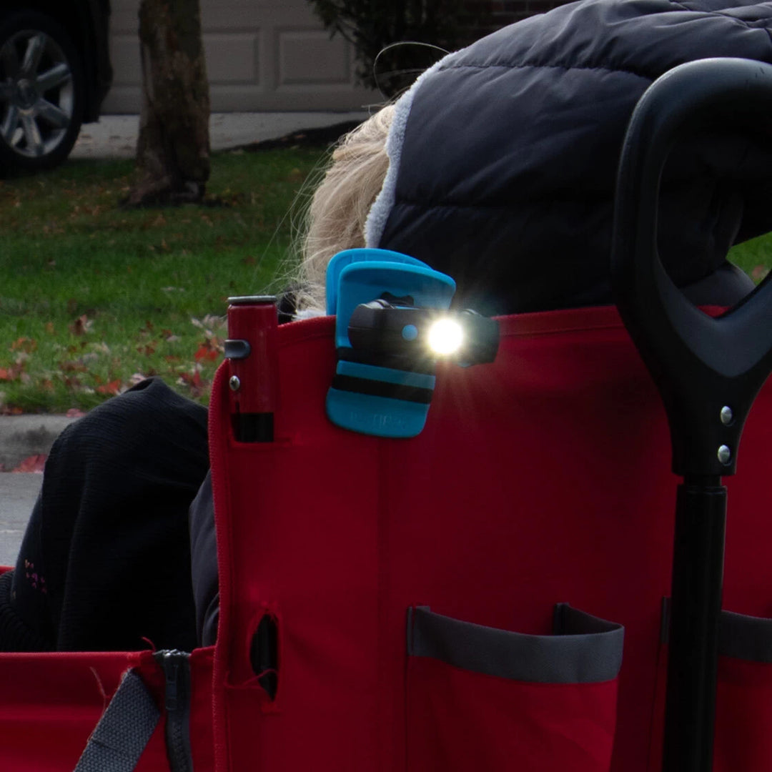 Noxgear rechargeable 500 lumen Clip Anywhere light illuminating stroller in low light