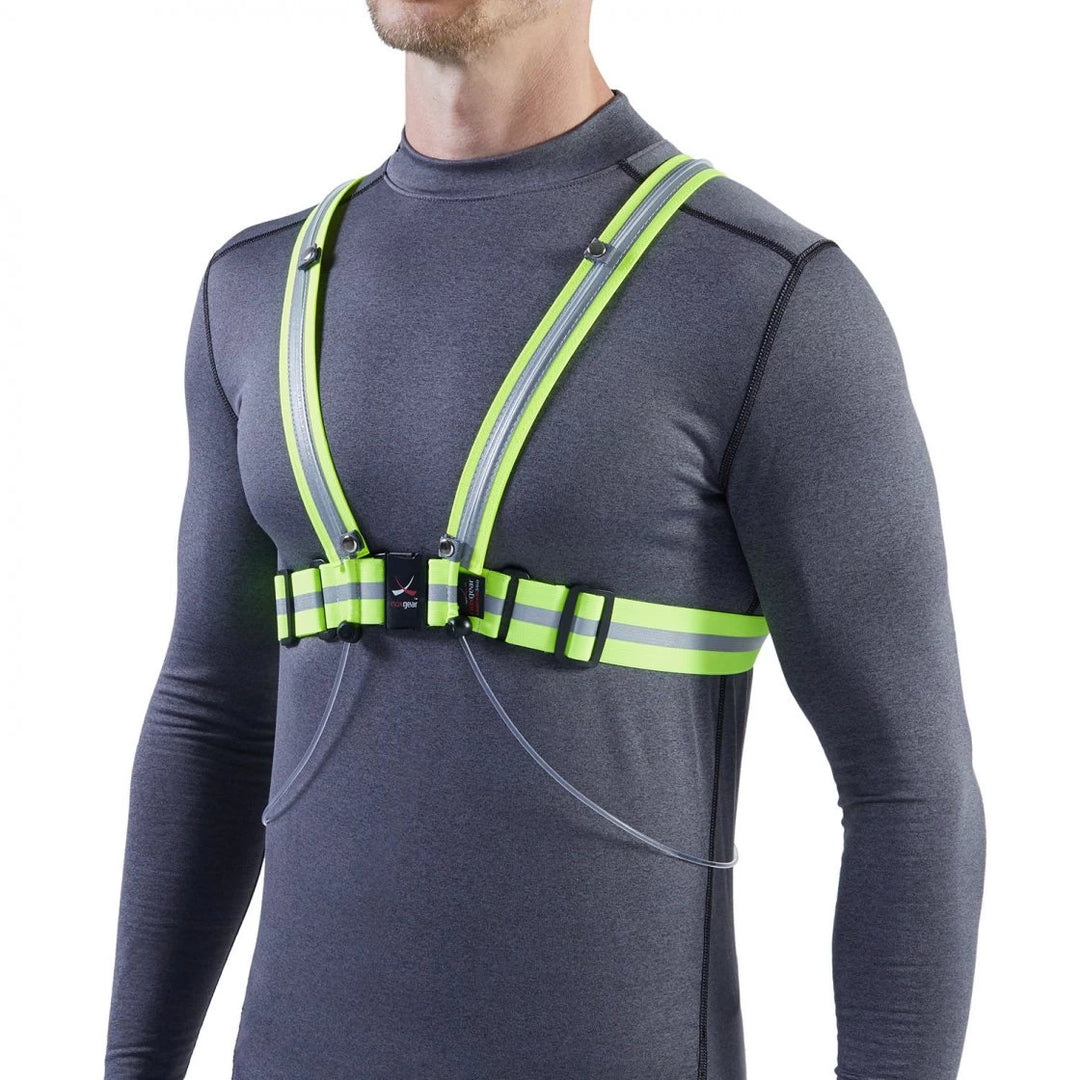 Noxgear Tracer2 Shoulder Reflectors fitted to LED running vest front angle view