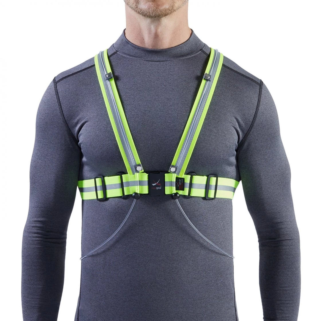 Noxgear Tracer2 LED Safety Vest fitted with snap-on reflective shoulder strips front view