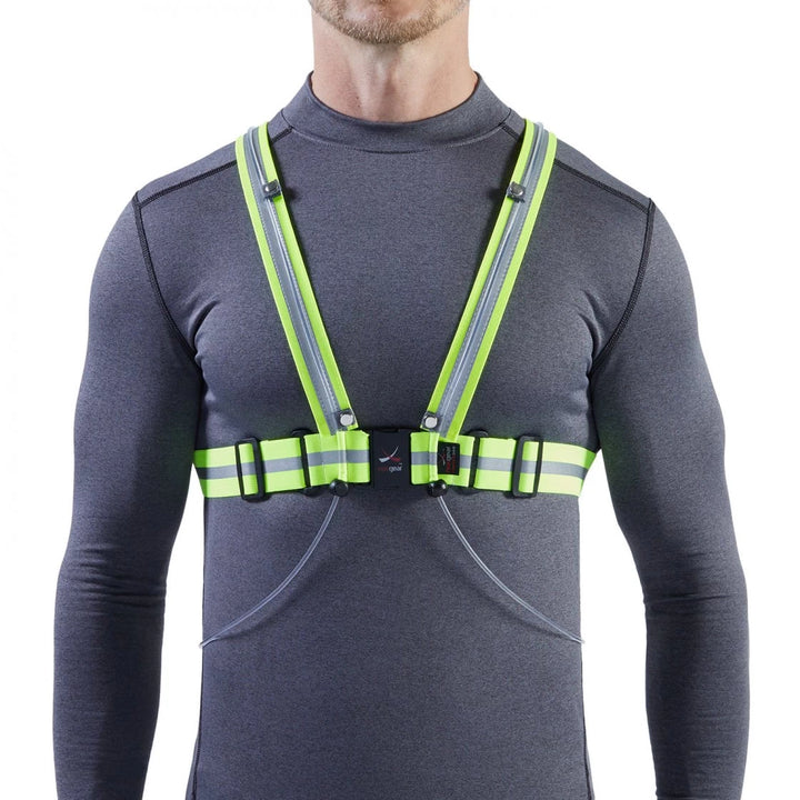 Noxgear Tracer2 LED Safety Vest fitted with snap-on reflective shoulder strips front view