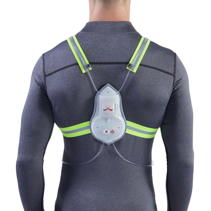 Noxgear Tracer2 Shoulder Reflectors fitted over shoulders for enhanced rear visibility at night