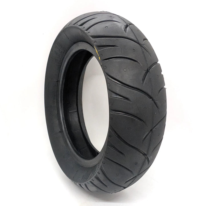 Angle view of the PMT 10x3.0 (75/250-R6.0) E-Fire Radial Tyre, made in Italy.
