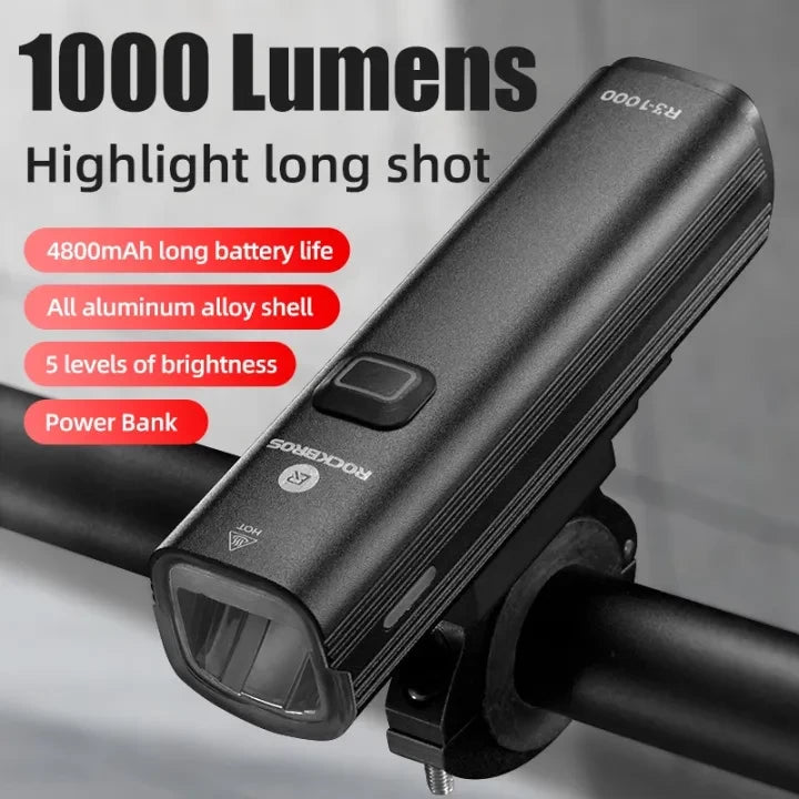 ROCKBROS R3-1000 4800mAh USB-C rechargeable battery front bike and scooter light