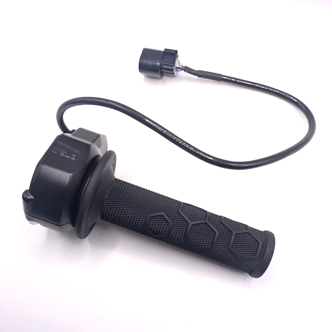Genuine Surron Ultra Bee twist throttle with rubber grip, housing, cable and connector