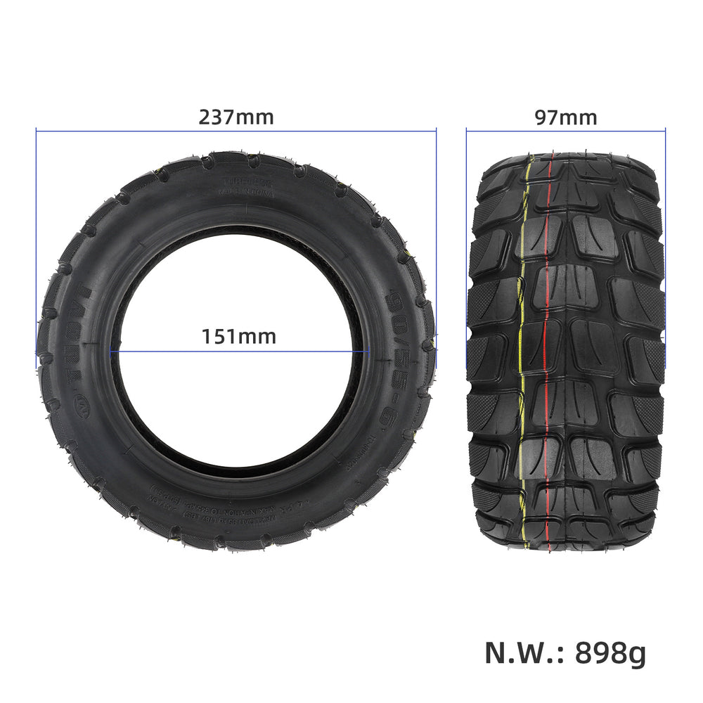 TUOVT 90/55-6 tubeless tyre dimensions showing 237mm overall diameter, 151mm internal diameter and 97mm width.