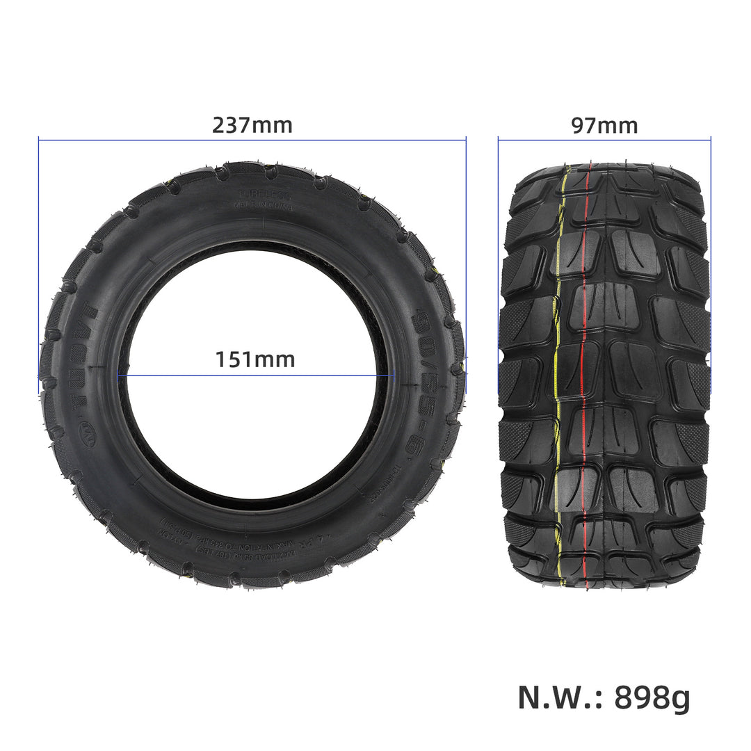 TUOVT 90/55-6 tubeless tyre dimensions showing 237mm overall diameter, 151mm internal diameter and 97mm width.