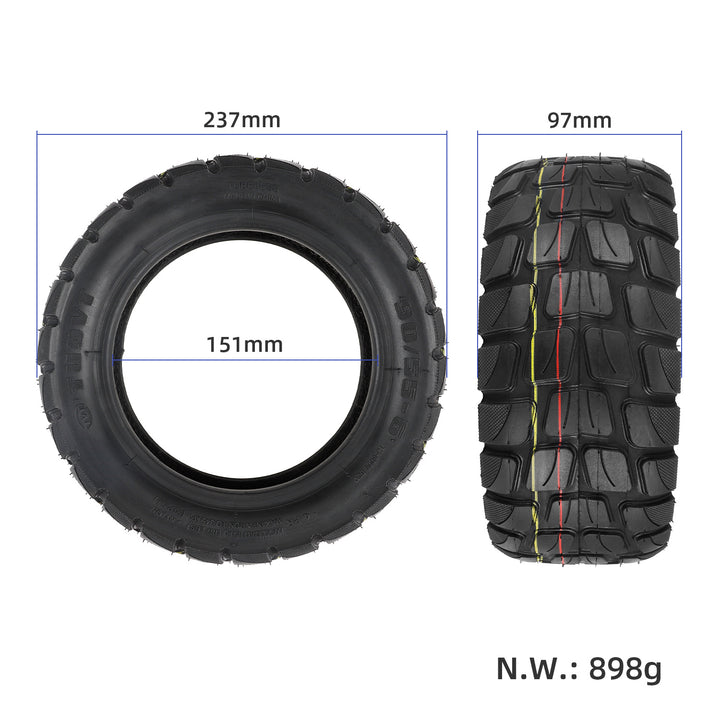TUOVT 90/55-6 tubeless tyre dimensions showing 237mm overall diameter, 151mm internal diameter and 97mm width.