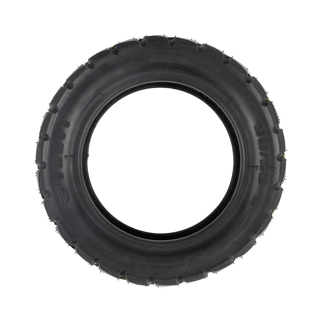 Side profile view of TUOVT 90/55-6 replacement tubeless tyre for electric scooters designed for dirt, gravel and mixed-terrain riding.