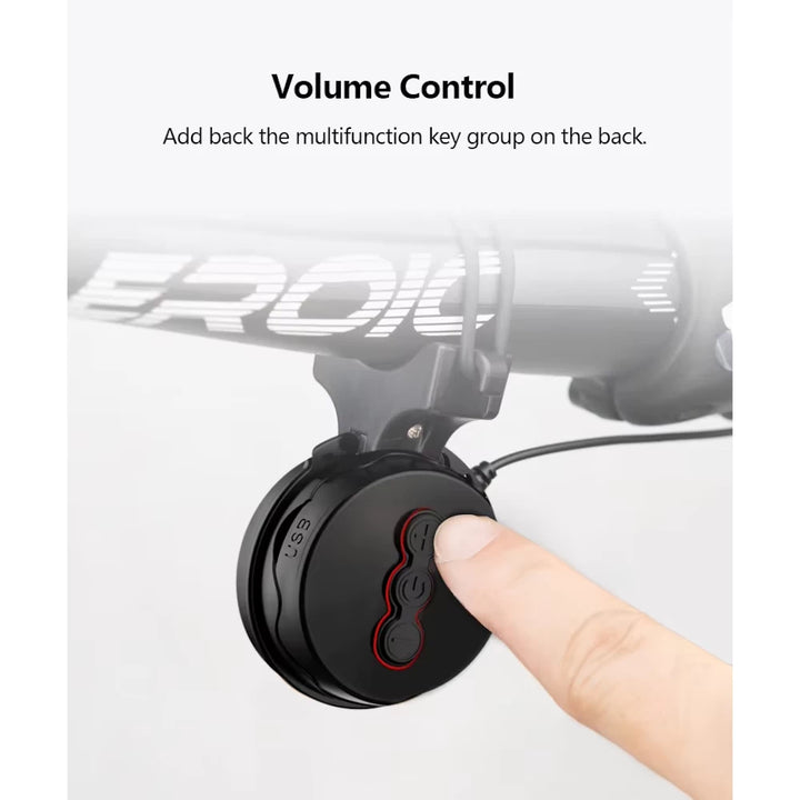 Close-up of the TWOOC T-002S electronic bike horn with integrated volume and function controls