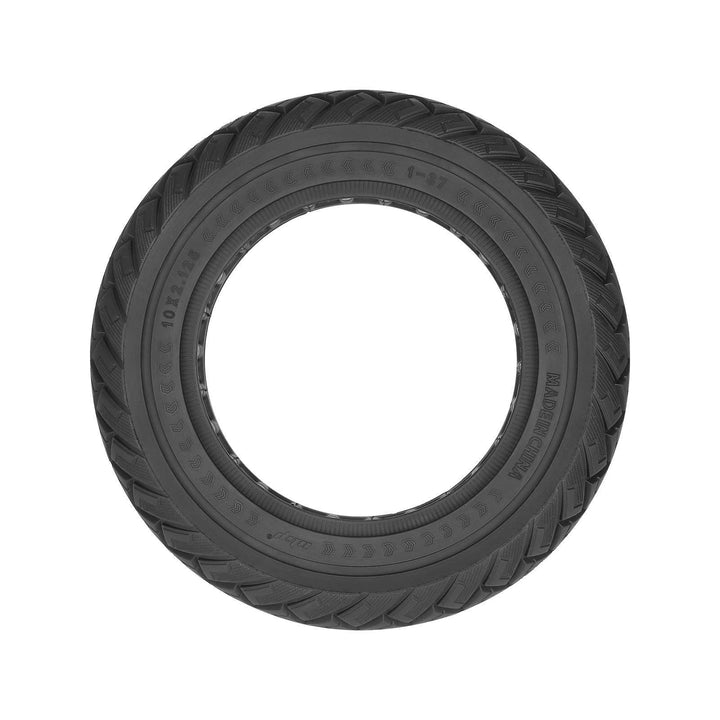 Side profile of Ulip 10x2.125 solid electric scooter tyre showing directional tread and airless construction.