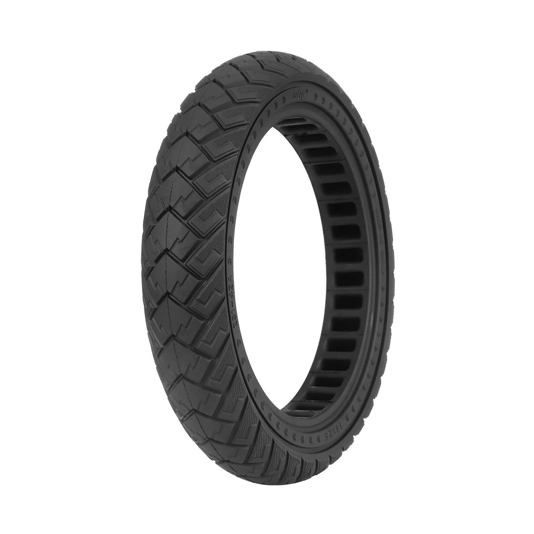 Angled view of ULIP 14x2.5 airless honeycomb electric scooter tyre.