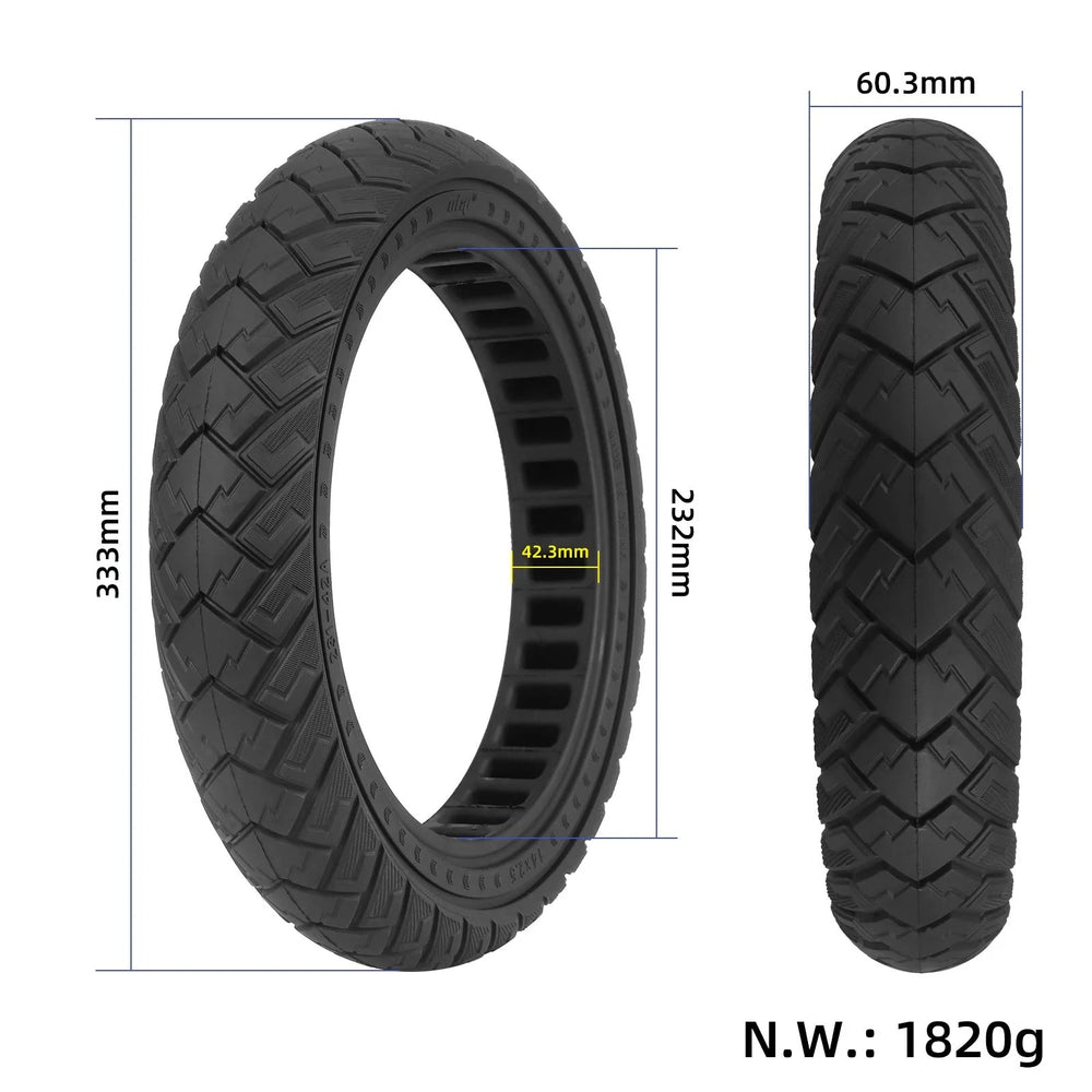ULIP 14x2.5 solid honeycomb tyre showing overall dimensions and specifications.
