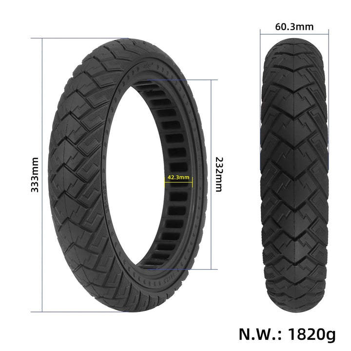 ULIP 14x2.5 solid honeycomb tyre showing overall dimensions and specifications.