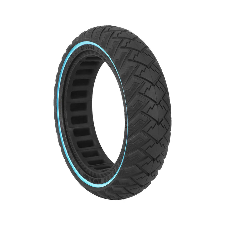 Front angle of ULIP 60/65-6.9 puncture-proof solid scooter tyre with blue stripe.