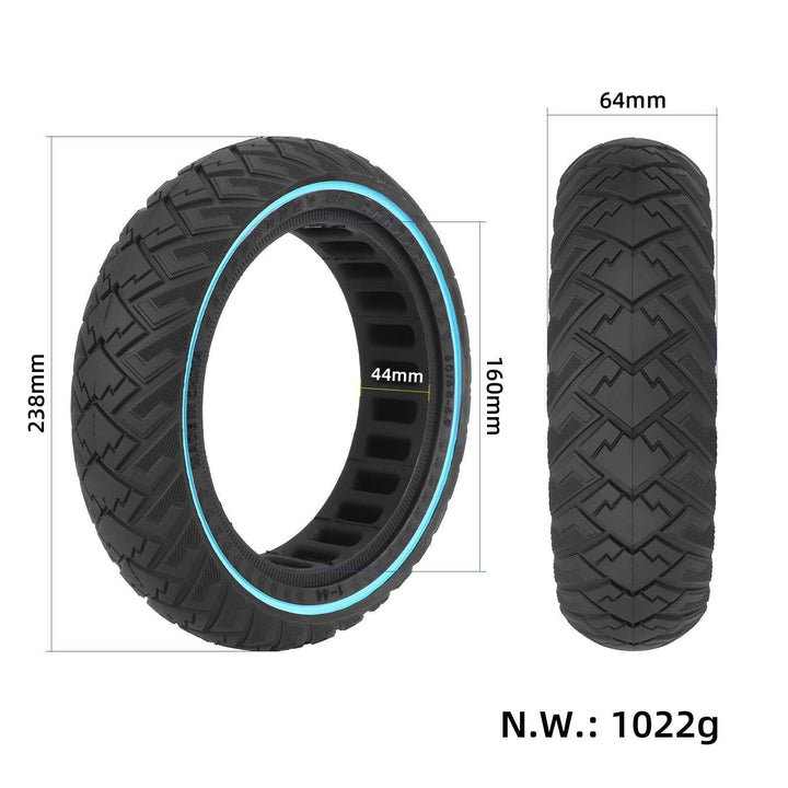ULIP 60/65-6.9 solid honeycomb scooter tyre showing dimensions, 238mm diameter and 64mm width.