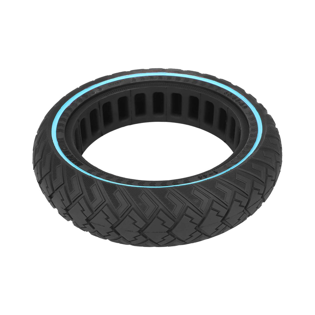 Front view of ULIP 60/65-6.9 solid off-road tyre with directional hybrid tread and blue stripe.
