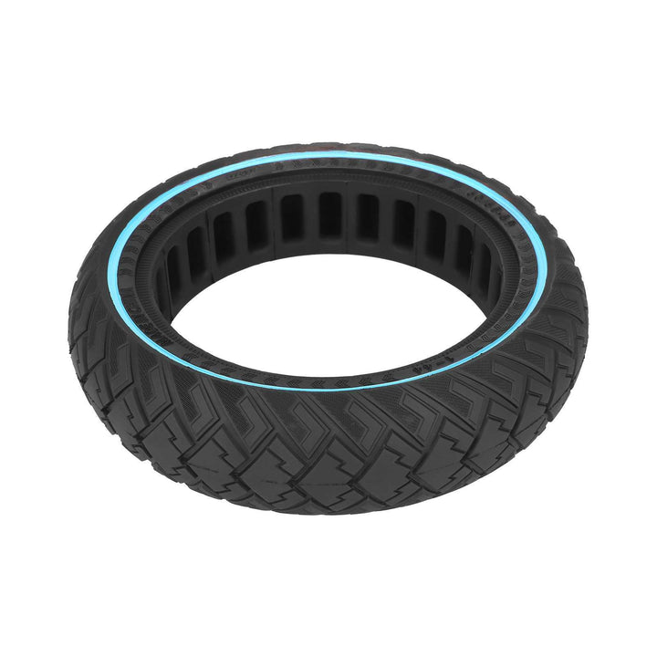 Front view of ULIP 60/65-6.9 solid off-road tyre with directional hybrid tread and blue stripe.
