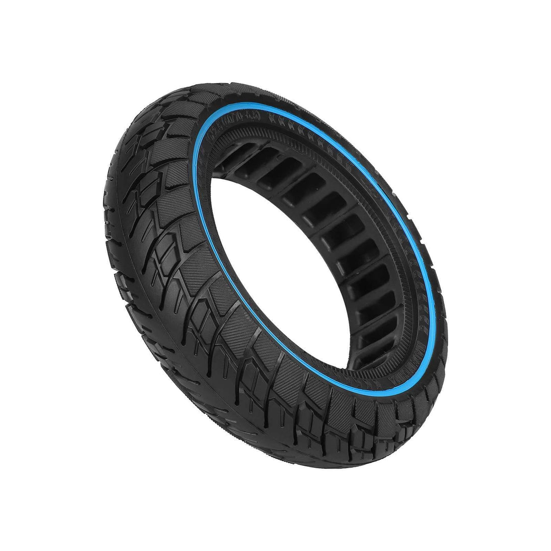 Perspective view of ULIP blue ring solid tyre showing tread pattern and inner mounting surface