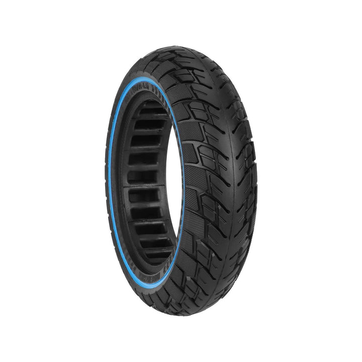 Front angled view of ULIP solid scooter tyre showing central tread grooves and textured shoulders