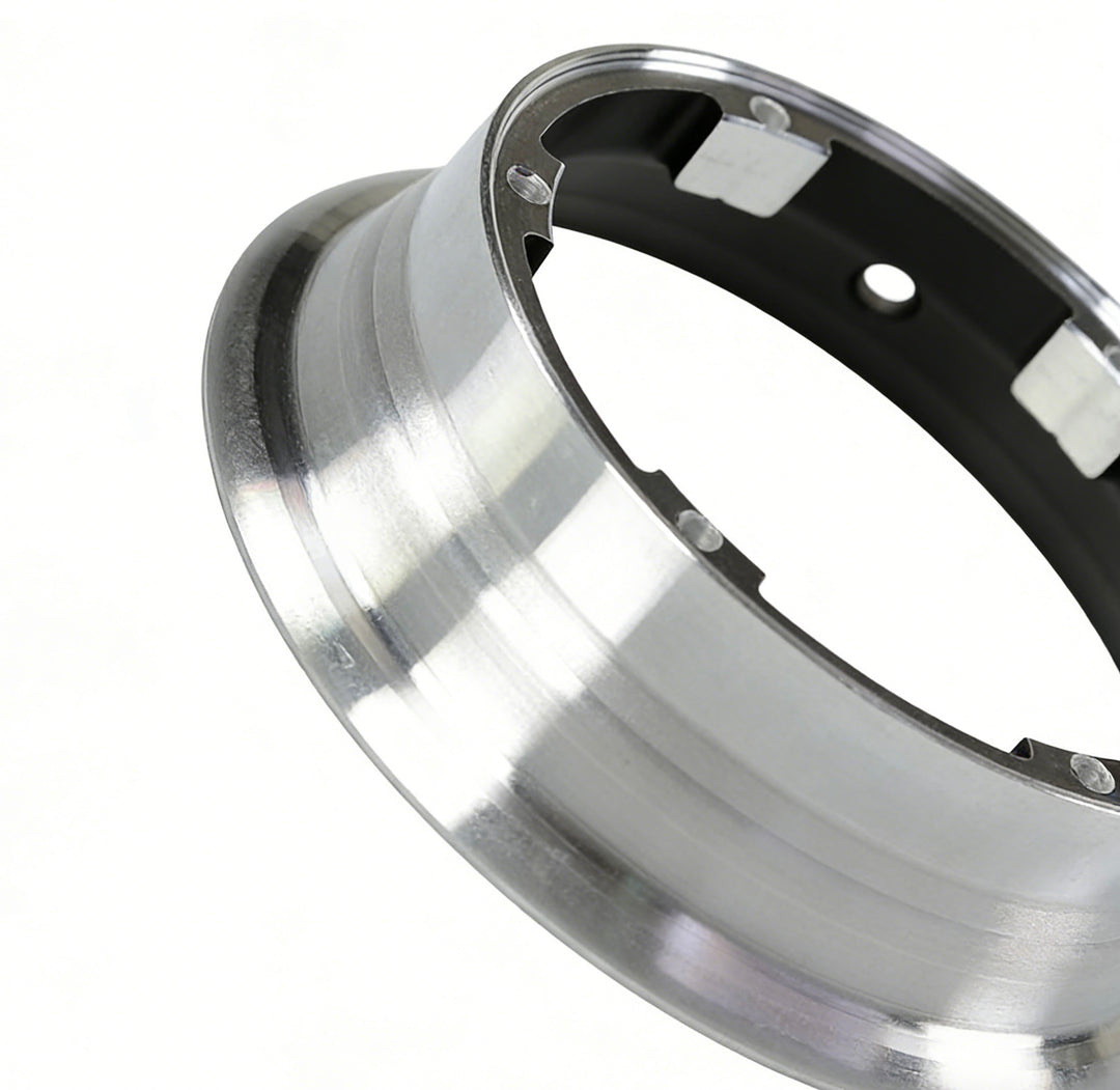 Close-up detail of genuine aluminium motor hub ring for VSETT 11+ electric scooter.
