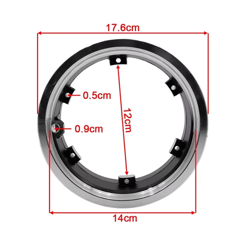 Marked dimensions of the genuine Dualtron 11 inch tubeless wheel rim 6.5 inch, showing outer diameter of 17.6cm and an inner diameter of 14cm