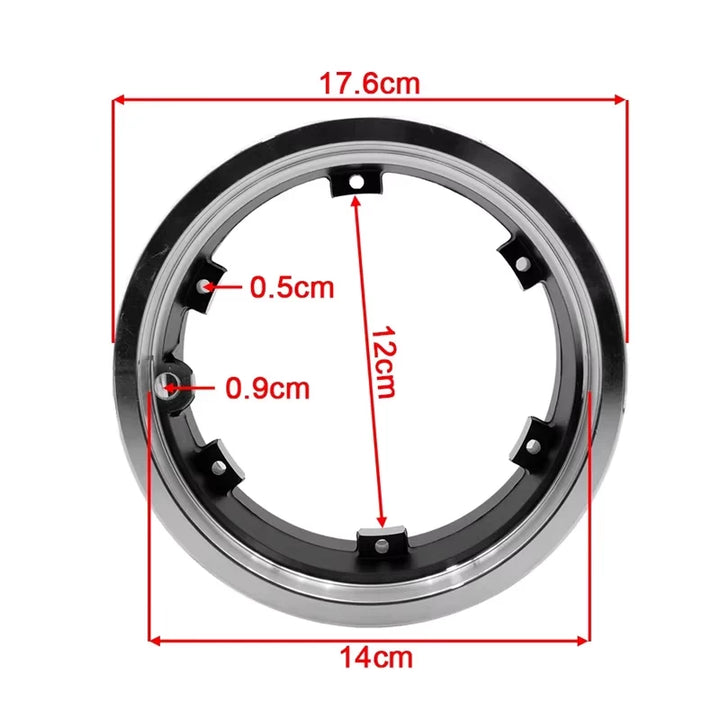Marked dimensions of the genuine Dualtron 11 inch tubeless wheel rim 6.5 inch, showing outer diameter of 17.6cm and an inner diameter of 14cm
