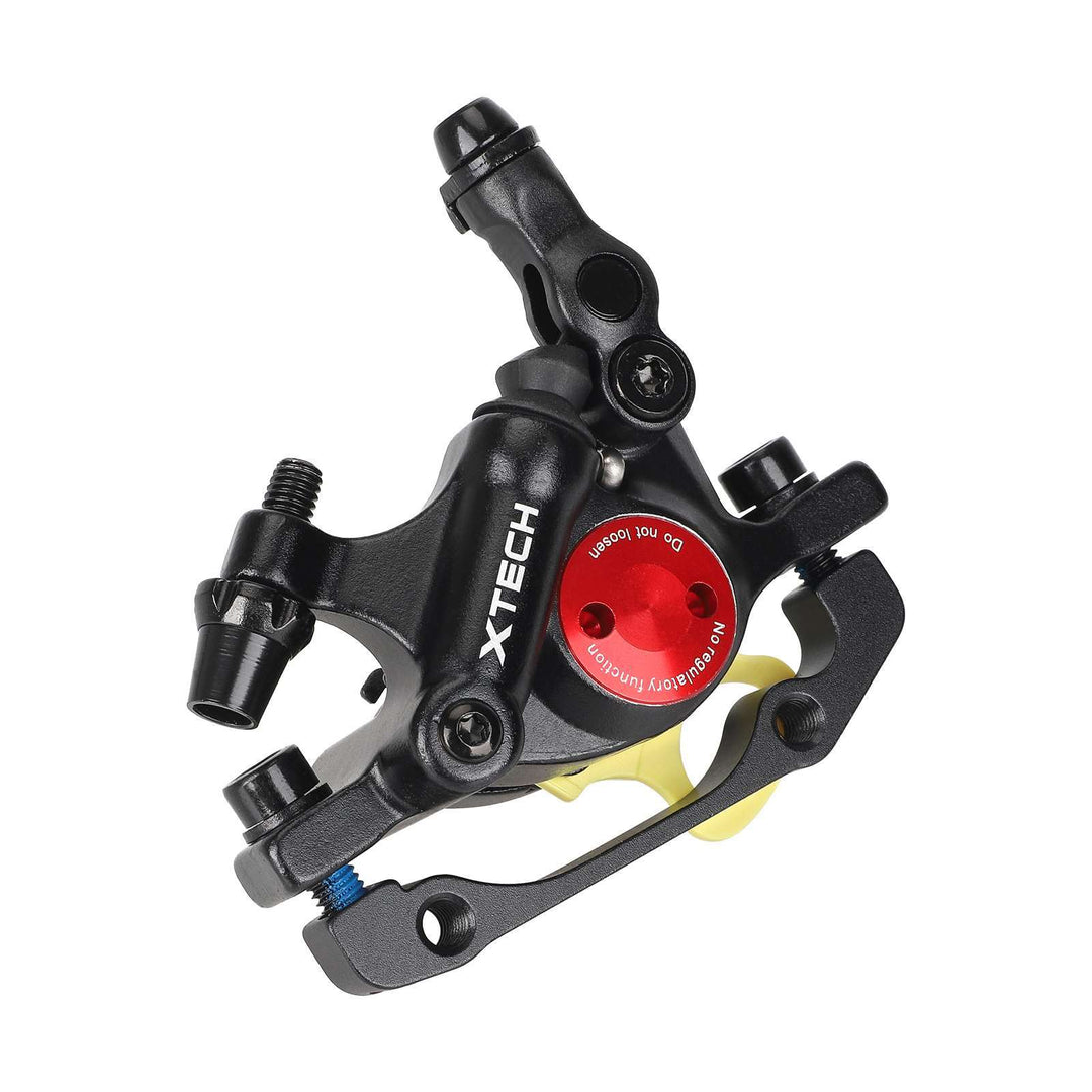Angled side view black Xtech Zoom HB100 sem-hydraulic brake calliper, for EMOVE Cruiser and EMOVE Roadrunner