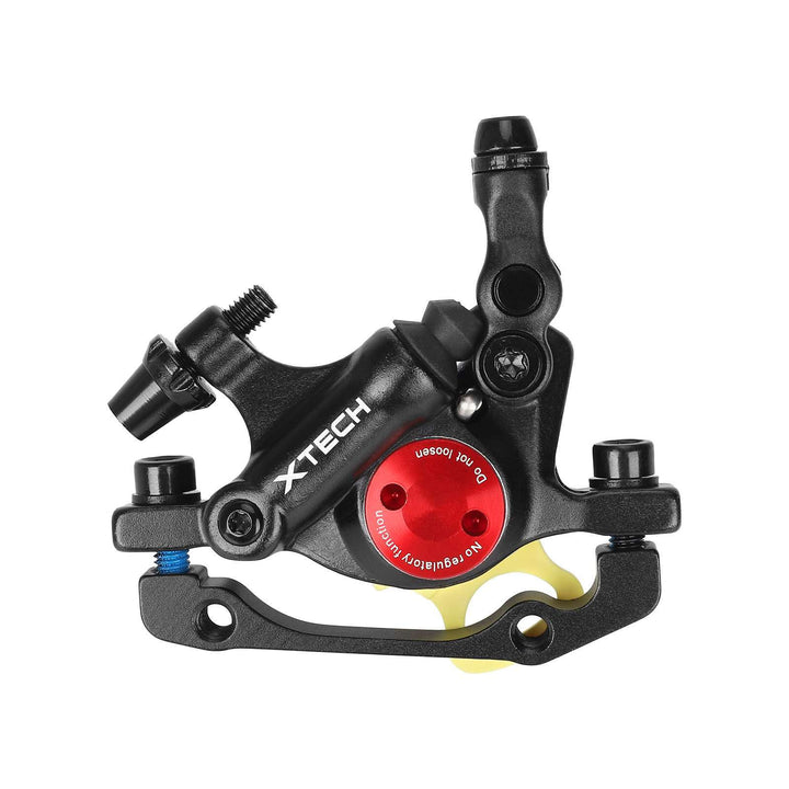 Side view of Xtech Zoom HB100 black semi-hydraulic (cable activated) brake calliper.