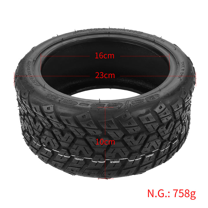 Yuanxing 85/65-6.5 tubeless tyre with dimensions for Ninebot Mini and Kugoo G-Booster.