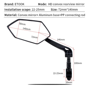 ETOOK HD Curved Rear View Mirror - Dimensions